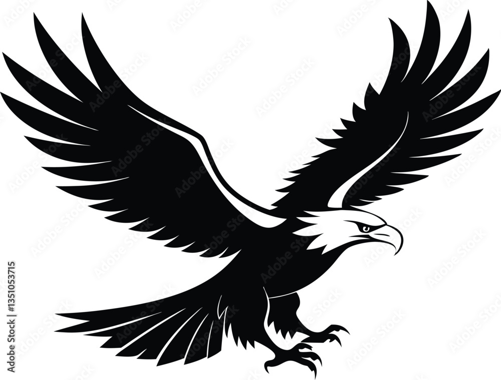A Bald Eagle black Silhouette Vector isolated on a white background A Bald Eagle black Silhouette Vector isolated on a white background