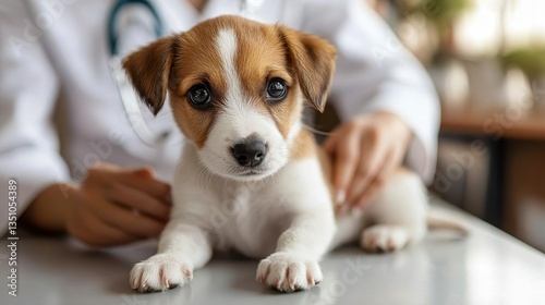 Adorable Puppy at Veterinary Clinic Receiving Care and Attention