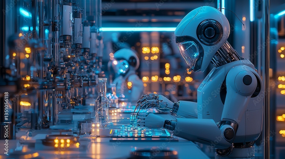 Robots working in a futuristic lab Robots working in a futuristic lab