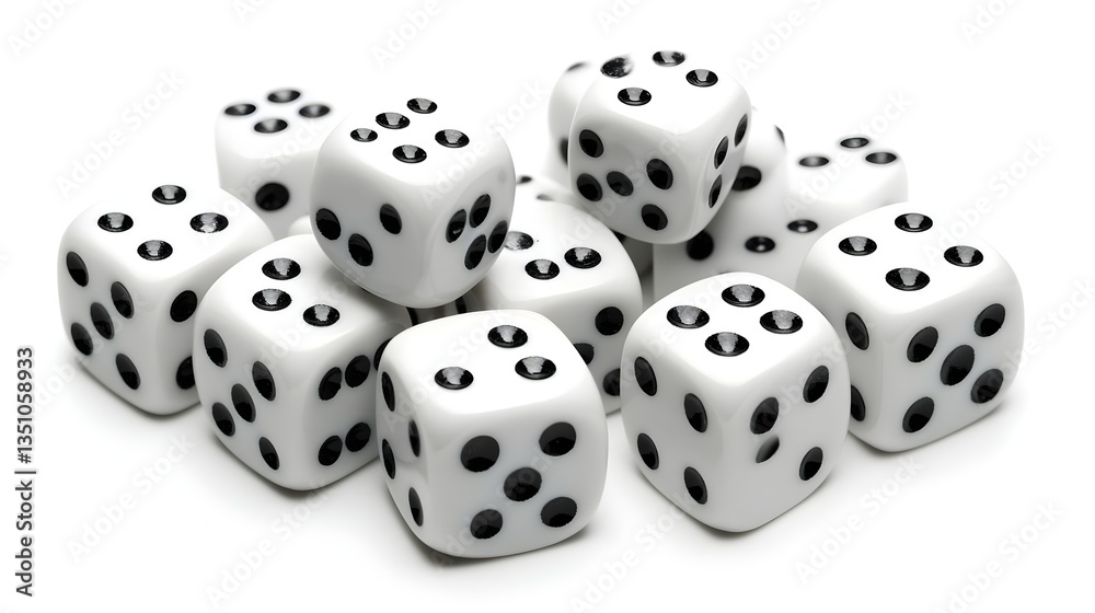Pile of White Dice with Black Dots Close up Studio Shot of Gaming Dice Gambling Luck and Chance Pile of White Dice with Black Dots Close up Studio Shot of Gaming Dice Gambling Luck and Chance
