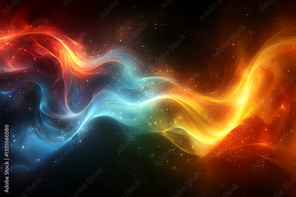 Glowing Energy Lines in Blue, Green, and Red Merging in an Abstract Digital Vortex, Creating a Unified Burst of Energy Symbolizing Synergy and Connection