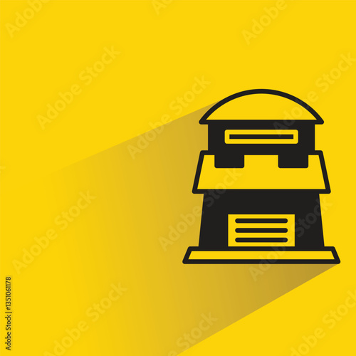 fortress tower icon with shadow on yellow background