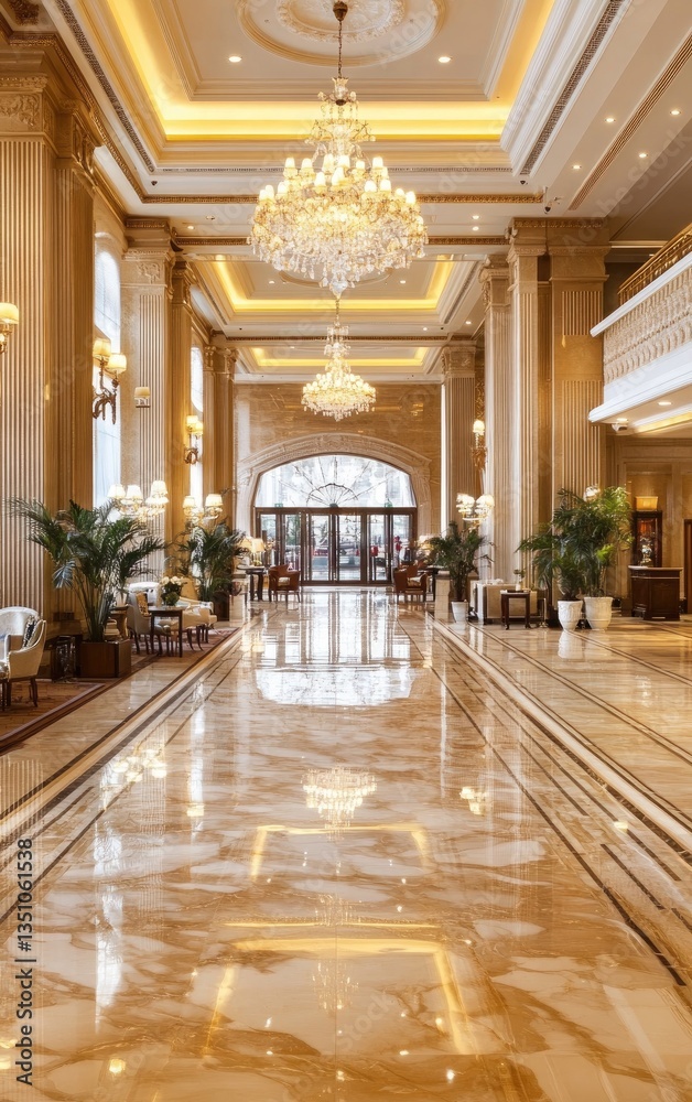 Fototapeta premium Old stone archways lead through halls of Italian palace, luxury hotel, and historic church interiors