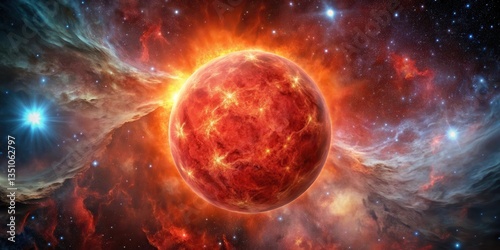 A red supergiant star in space with a reddish hue and wispy clouds of gas, set against the backdrop of deep space, Supernova, Stellar Evolution
