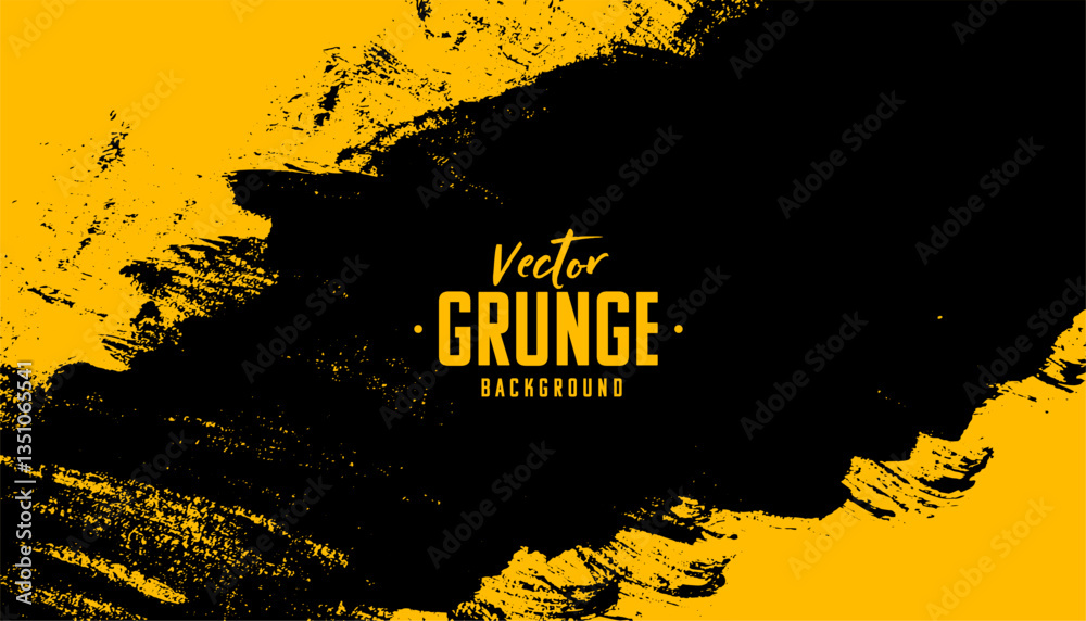 brush strokes style yellow and black grungy background design