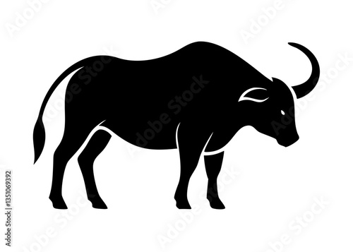 Silhouette of a Buffalo with "Buffalo" Text Overlay , A bold, black silhouette of a buffalo, with the word "Buffalo" stylized and overlaid on the image.