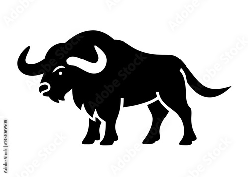 Silhouette of a Buffalo with "Buffalo" Text Overlay , A bold, black silhouette of a buffalo, with the word "Buffalo" stylized and overlaid on the image.