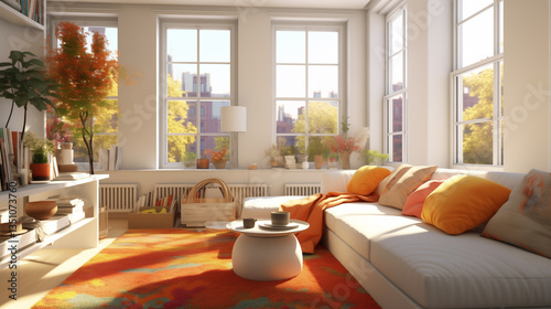 Bright Apartment Interior with white Walls and Cozy Decor 