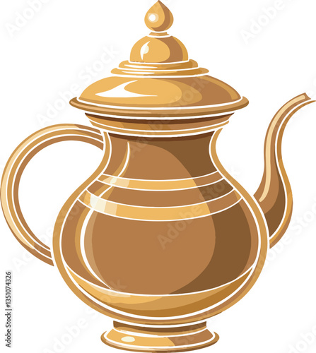  Antique brass water pot vector-style illustration.