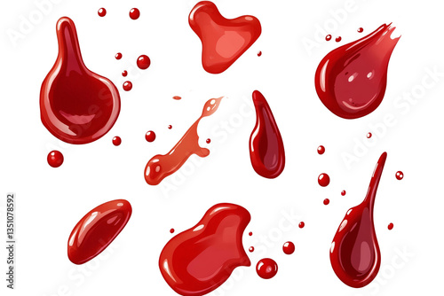 red blood splatter set on transparent background