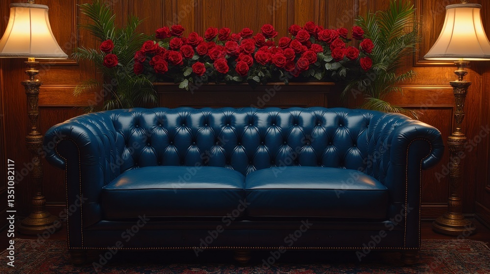 Obraz premium Elegant blue leather sofa with roses