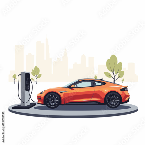 Futuristic electric car charging at urban station, eco-friendly innovation