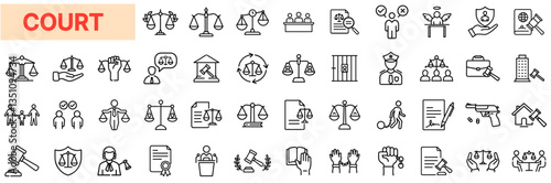 Court Icons – Legal Justice, Law Enforcement, Trial Process, Jurisdiction, Rights, Verdict & Legal System