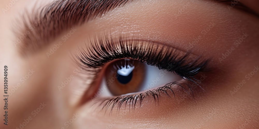 Close-up of Beautiful Brown Eye with Long Lashes and Smooth Skin Texture Close-up of Beautiful Brown Eye with Long Lashes and Smooth Skin Texture