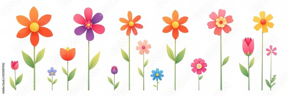 Naklejka premium Colorful flower icons in various shapes and sizes on a white background, garden, design, set