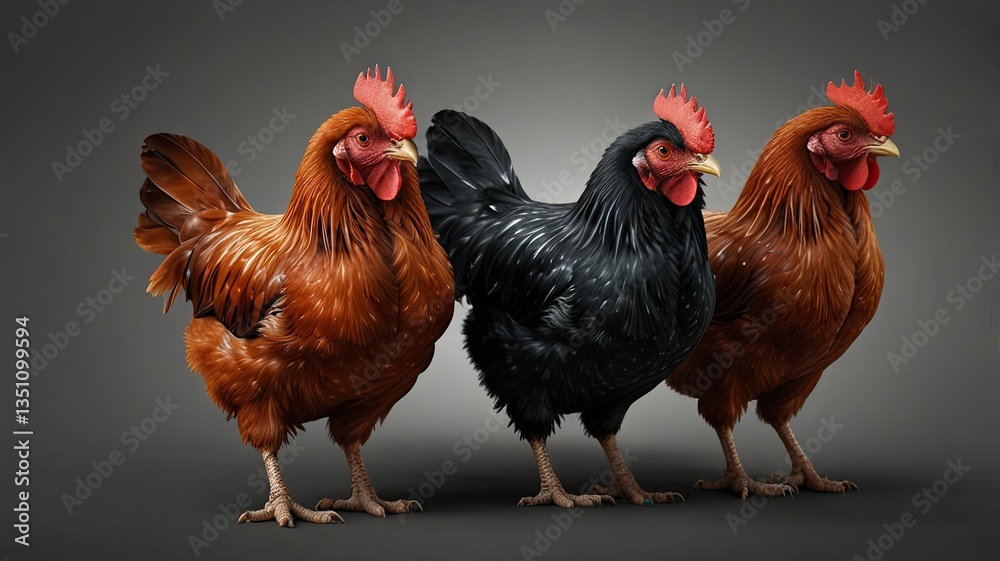 Fototapeta premium Black and Red Chicken Isolated on Transparent Background