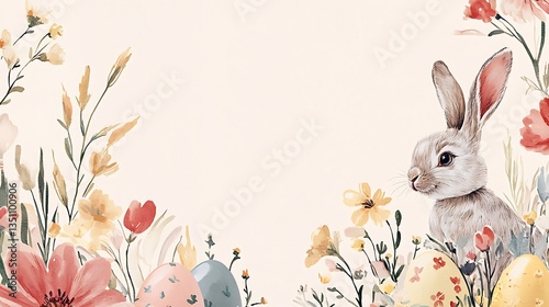 Easter Bunny Floral Spring Banner. (1)