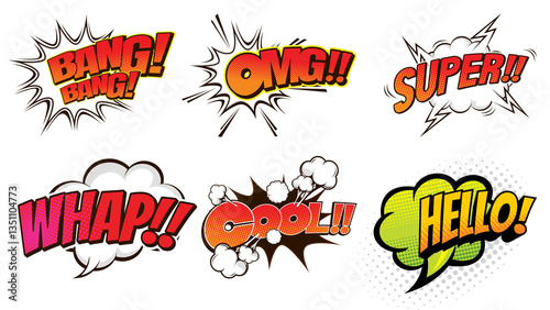 Set of comic style speech bubbles with sound text effects png transparent background vintage speech bubble
