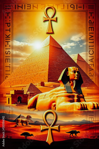 Pyramids and Sphinx in a Desert Landscape