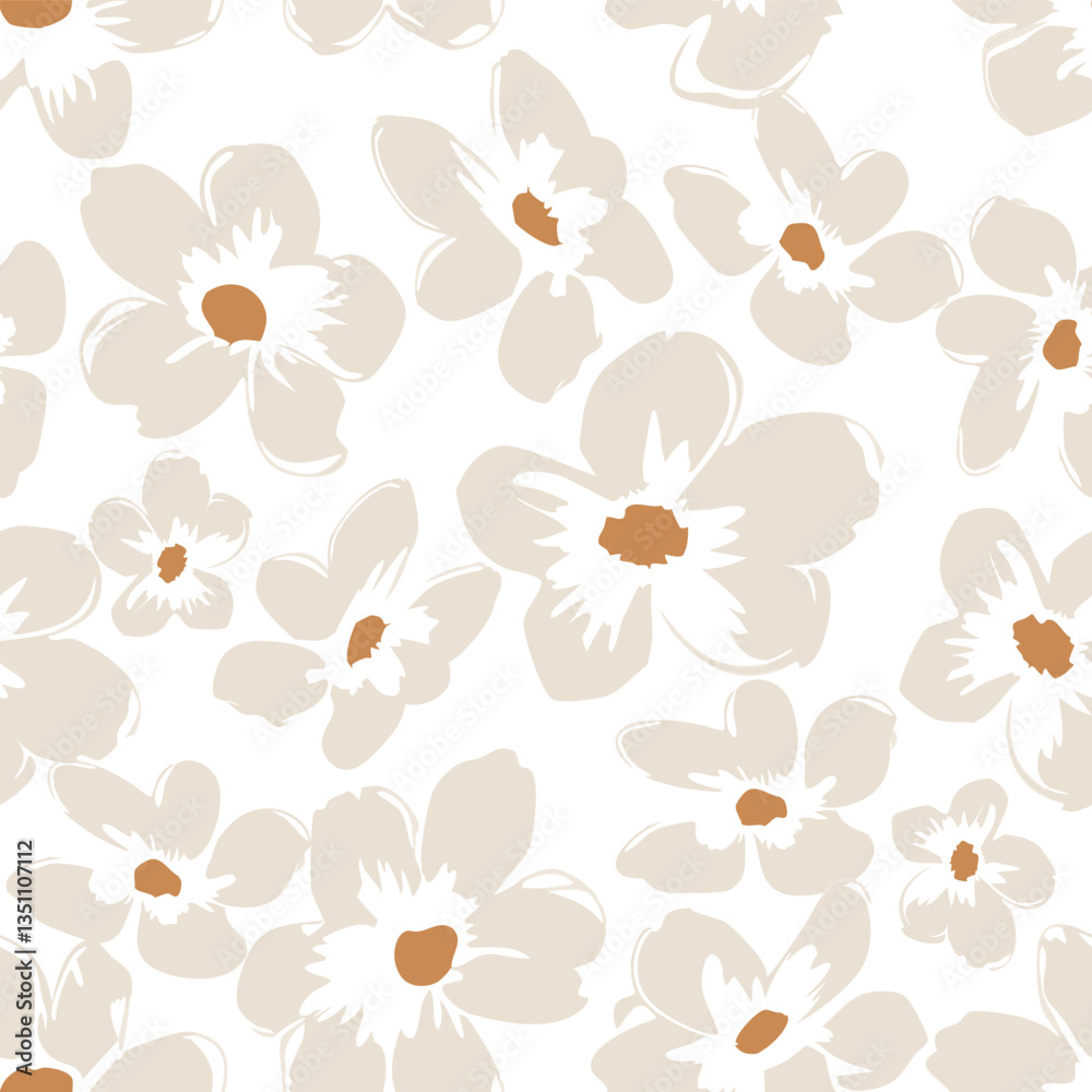 Beige floral pattern with white background. Seamless pattern with florals for fabric, textiles, clothing, wrapping paper. Vector illustration Beige floral pattern with white background. Seamless pattern with florals for fabric, textiles, clothing, wrapping paper. Vector illustration