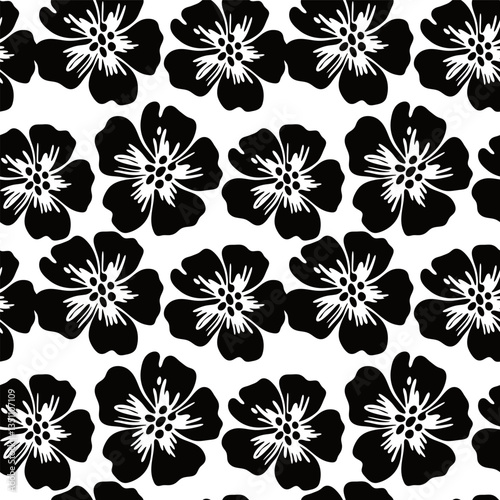Black trendy floral pattern.Seamless pattern with florals for fabric, textiles, clothing, wrapping paper. Vector illustration.