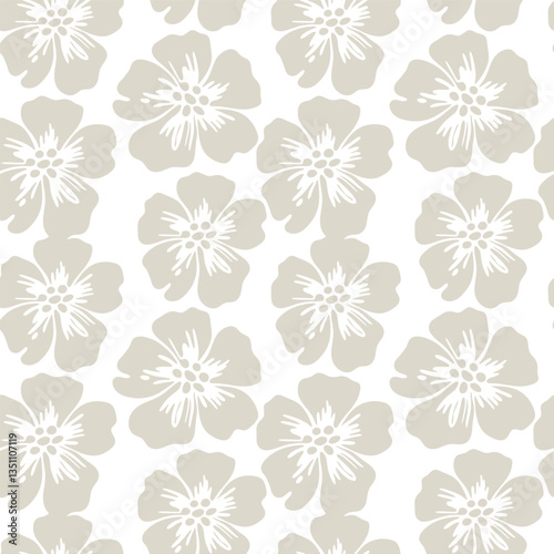 Floral pattern with beige background. Seamless pattern with florals for fabric, textiles, clothing, wrapping paper. Vector illustration