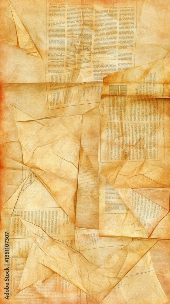 Fototapeta premium A small, crumpled piece of white paper lies on a wooden table, its edges slightly worn and creased from being folded multiple times, hinting at a hidden message or forgotten note.