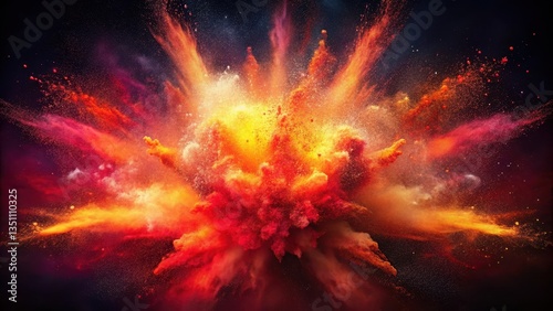 Fiery crimson dust explodes in a vibrant burst on a dark canvas background, showcasing dynamic energy and movement , texture, dust explosion