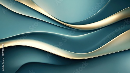 Abstract Teal and Gold Waves: A Serene Digital Artwork