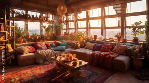 Boho-Chic Apartment with Macramé, Jewel-Toned Pillows & Dried Flowers