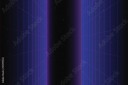 Retro sci-fi background. 80s futuristic grid. Digital cyber texture. Perfect for 80s style design. 3D illustration.