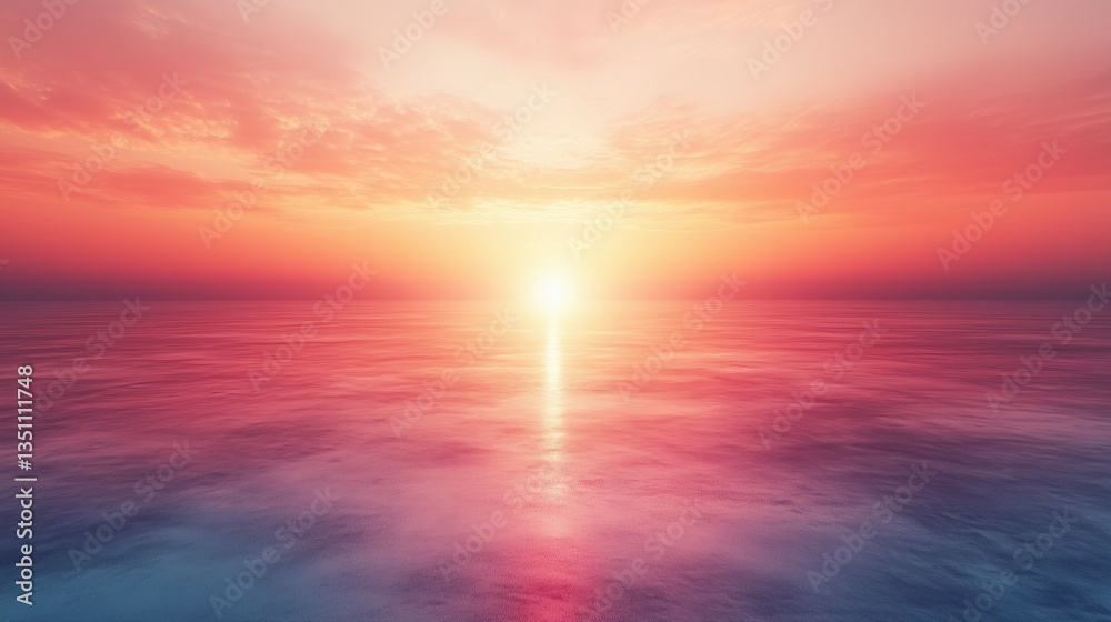 Warm pastel gradient sunset over calm ocean waves, soft colorful sky and smooth sea surface, peaceful summer solstice background Warm pastel gradient sunset over calm ocean waves, soft colorful sky and smooth sea surface, peaceful summer solstice background
