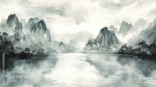 Wallpaper Mural Misty Mountains Reflecting on Calm Water Torontodigital.ca