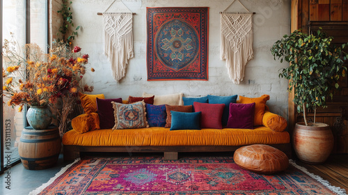 Boho-Chic Apartment with Macramé, Jewel-Toned Pillows & Dried Flowers