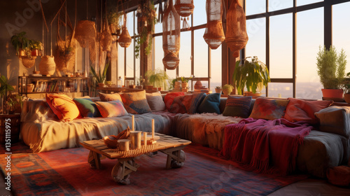Boho-Chic Apartment with Macramé, Jewel-Toned Pillows & Dried Flowers