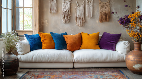 Boho-Chic Apartment with Macramé, Jewel-Toned Pillows & Dried Flowers