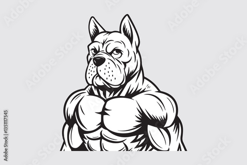 Pitbull Fitness dog Black and White Vector