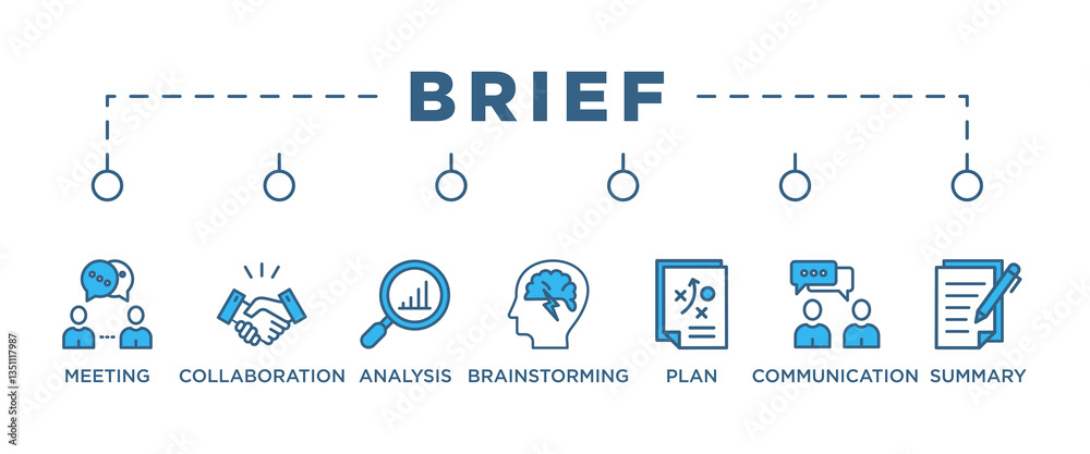 brief banner web icon vector illustration concept for product and service quality inspection with an icon of meeting, collaboration, analysis, brainstorming, plan, communication, summary, 