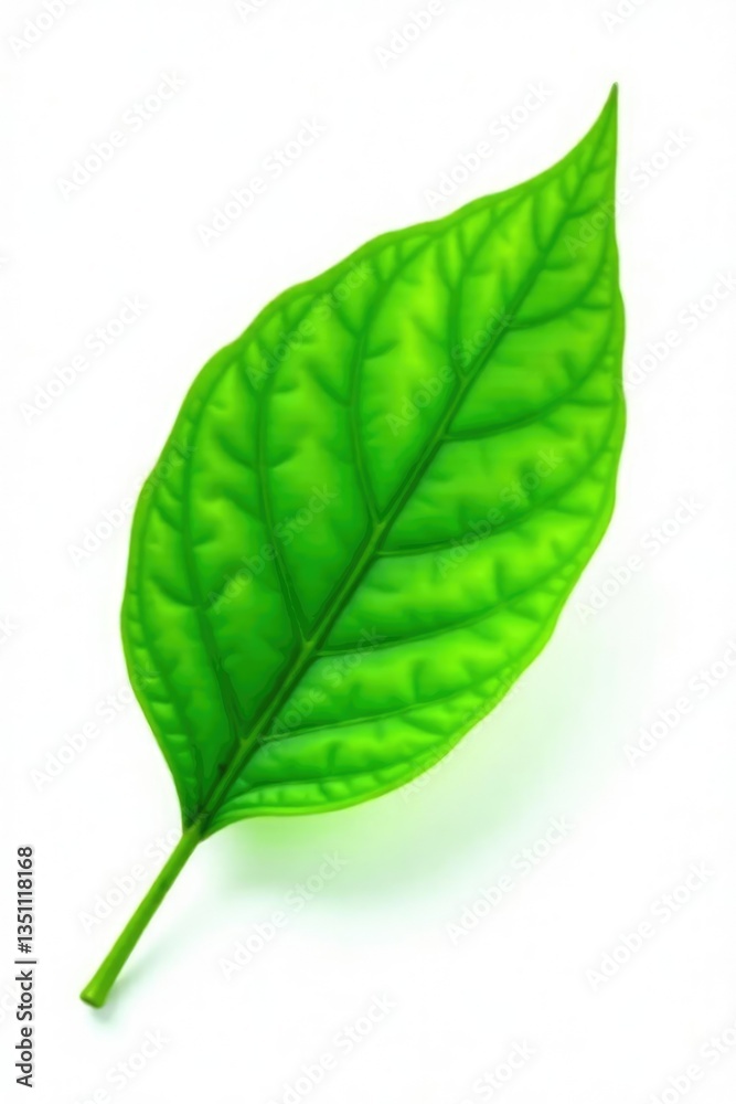 Fototapeta premium Green leaf isolated on white background with soft focus, green leaf, closeup