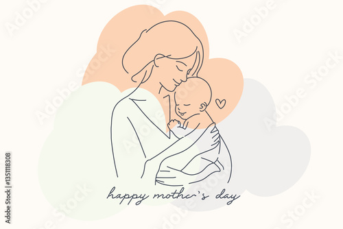 Minimalist Mother's Day Line Art – Mom and Baby Love Illustration