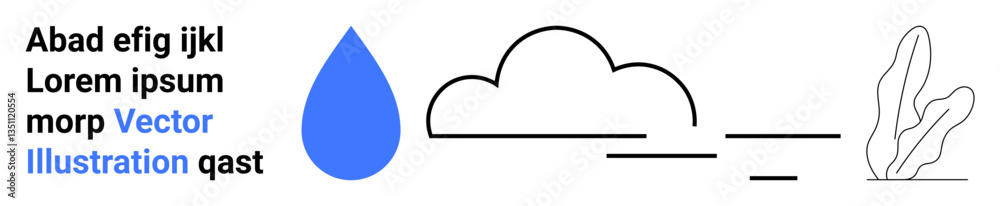 Blue raindrop, minimal black cloud, and simple leaf outline expressing rain, weather, and nature. Ideal for sustainability, eco campaigns, climate awareness, agriculture water management weather Blue raindrop, minimal black cloud, and simple leaf outline expressing rain, weather, and nature. Ideal for sustainability, eco campaigns, climate awareness, agriculture water management weather