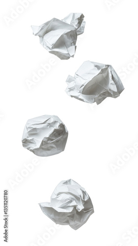 white paper balls falling or floating, isolated on transparent or white background