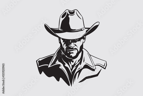 Cowboy man Black and White Vector
