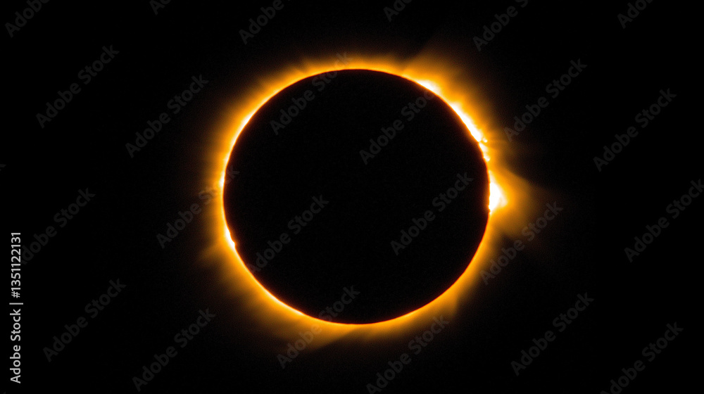 Fototapeta premium Cosmic Spectacle: Witness the awe-inspiring beauty of a solar eclipse, as the moon gracefully obscures the sun's face, revealing a radiant corona in this celestial event.