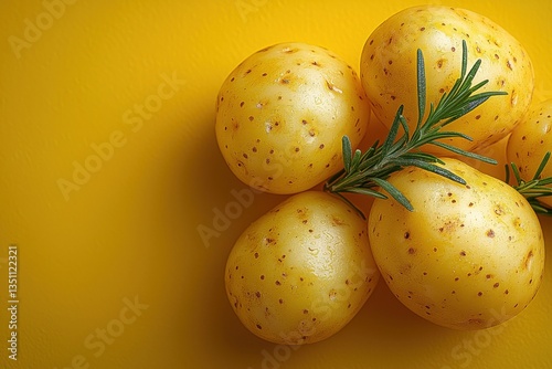 Yellow potatoes, a starchy food and kitchen staple, are organic tubers. These farm-grown vegetables are a key part of agriculture.