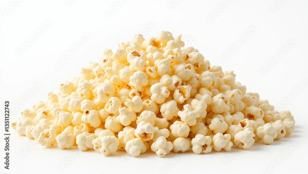 Heap of Freshly Popped Buttered Popcorn on a White Background Ready for Enjoyment Heap of Freshly Popped Buttered Popcorn on a White Background Ready for Enjoyment