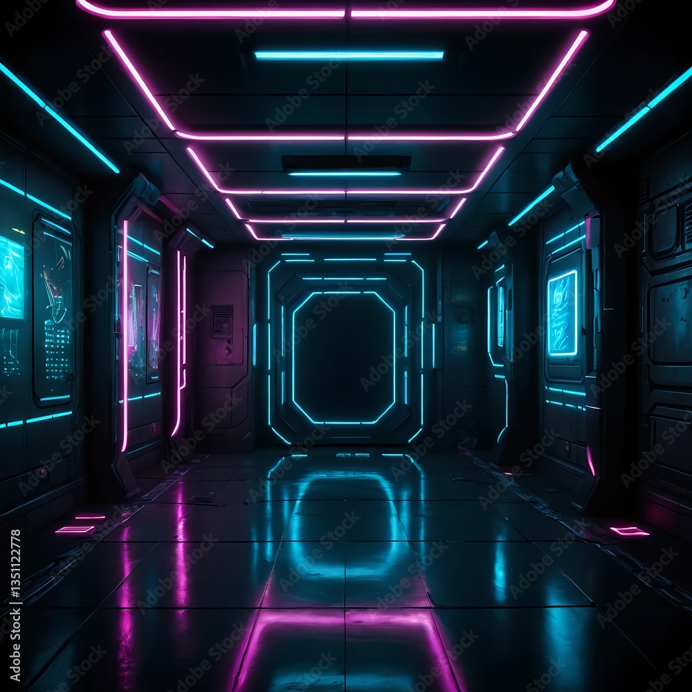 Fototapeta premium Neon Cyberpunk Corridor