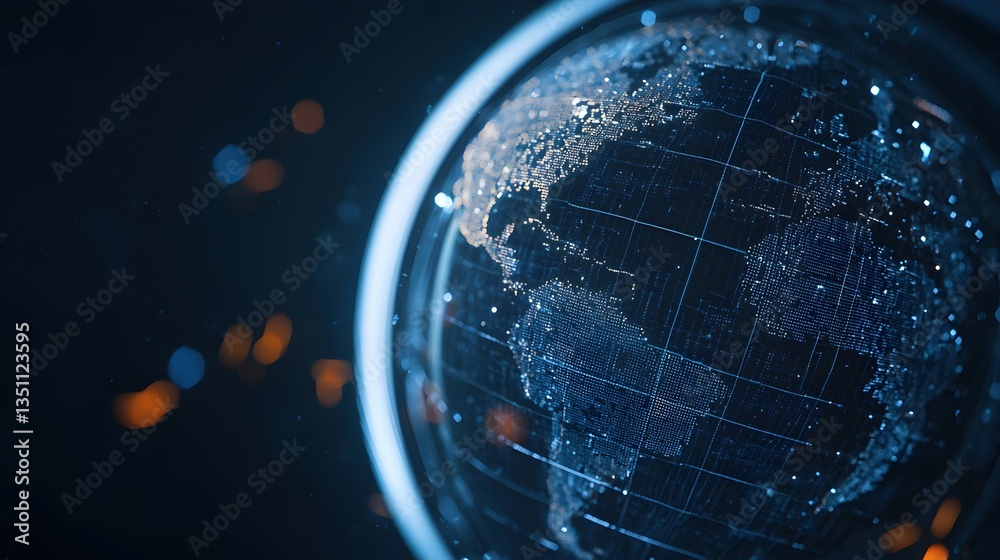 Naklejka premium Abstract Globe with Bright Particles in Dark Background