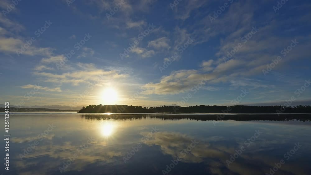 See, Sonnenaufgang, Wolken, Himmel, Sommer, Lake Mahinapua, Ruatapu, Südinsel, Neuseeland See, Sonnenaufgang, Wolken, Himmel, Sommer, Lake Mahinapua, Ruatapu, Südinsel, Neuseeland