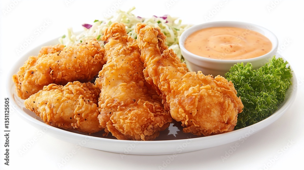 Crispy fried chicken pieces served with coleslaw and dipping sauce Crispy fried chicken pieces served with coleslaw and dipping sauce